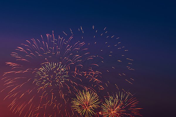 China Colorful fireworks on night sky background.